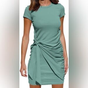 LILUSORY Women's‎ T Shirt Dress Casual Short Sleeve Wrap Bodycon Ruched